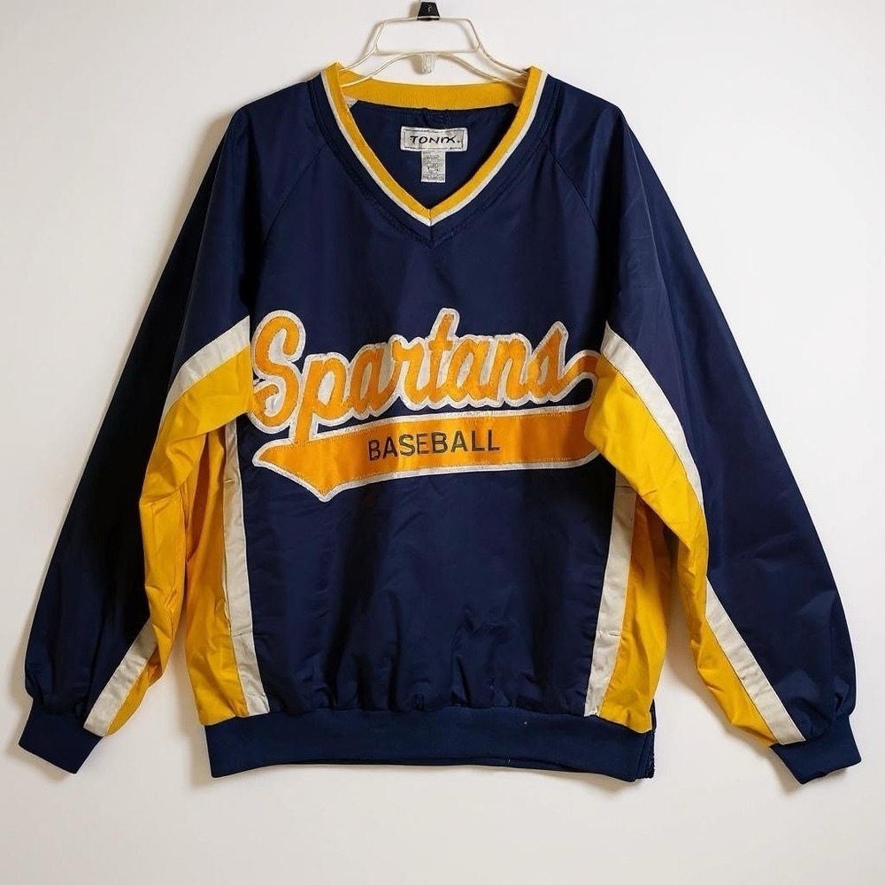 Vintage Spartans Baseball Pullover Jacket Mens Size L Yellow Navy Tonix Athletic